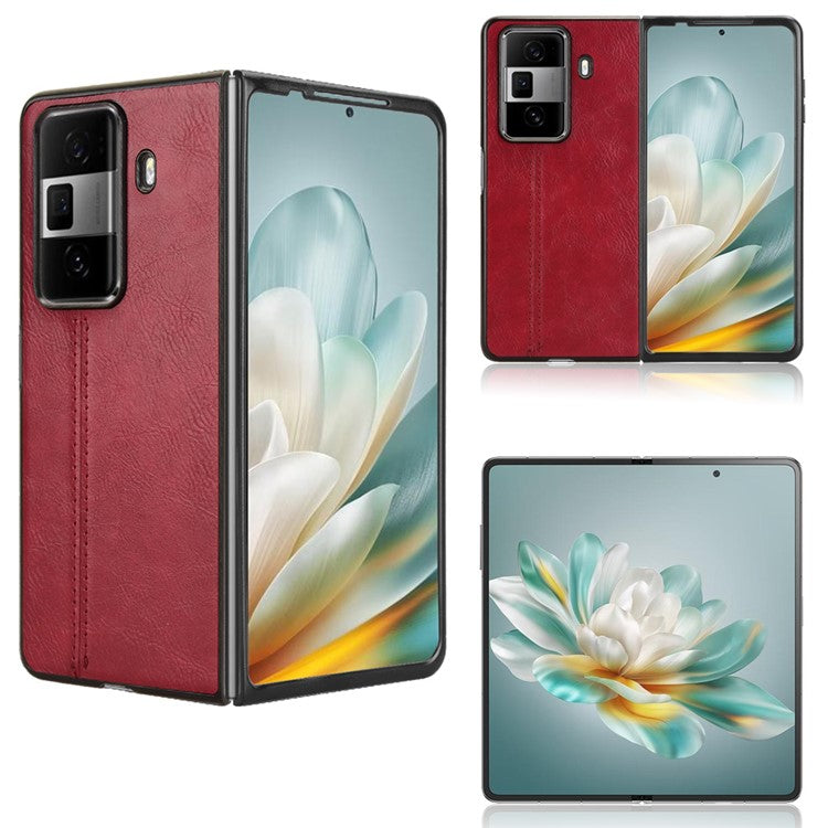 For Honor Magic Vs3 5G Case Cowhide Texture Leather+PC Phone Cover Stitching Lines - Red