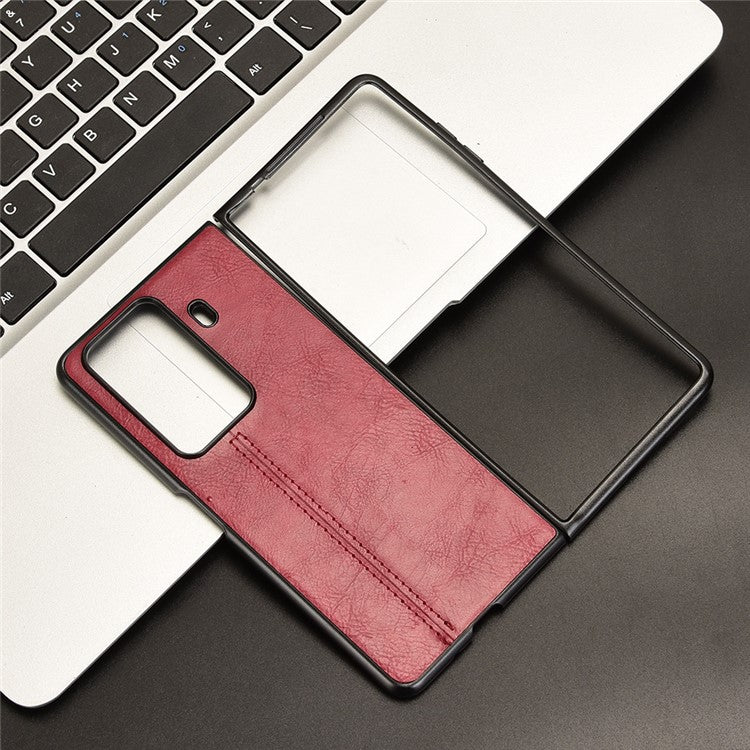 For Honor Magic Vs3 5G Case Cowhide Texture Leather+PC Phone Cover Stitching Lines - Red