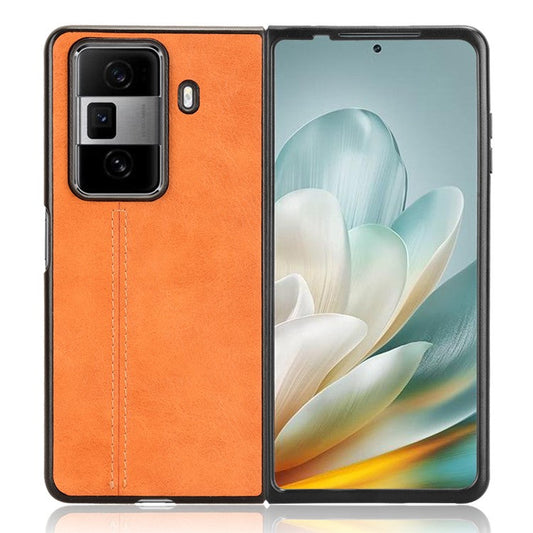 For Honor Magic Vs3 5G Case Cowhide Texture Leather+PC Phone Cover Stitching Lines - Orange