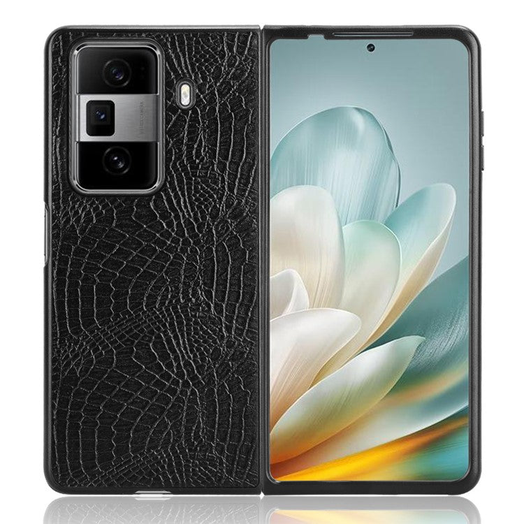 For Honor Magic Vs3 5G Case Crocodile Texture Leather Coated Hard PC Phone Cover - Black