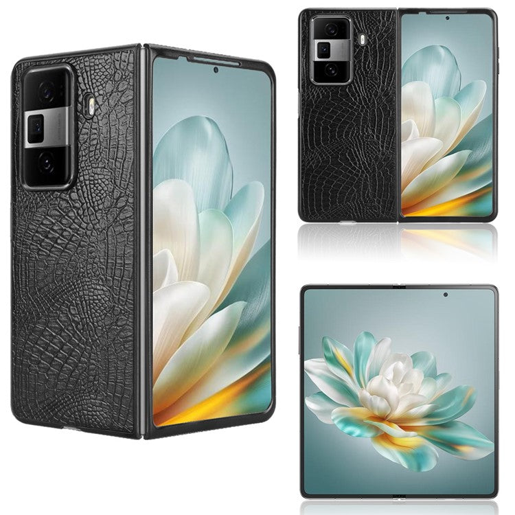 For Honor Magic Vs3 5G Case Crocodile Texture Leather Coated Hard PC Phone Cover - Black