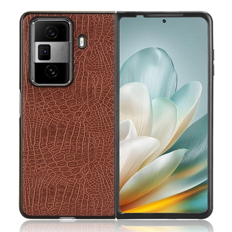 For Honor Magic Vs3 5G Case Crocodile Texture Leather Coated Hard PC Phone Cover - Brown