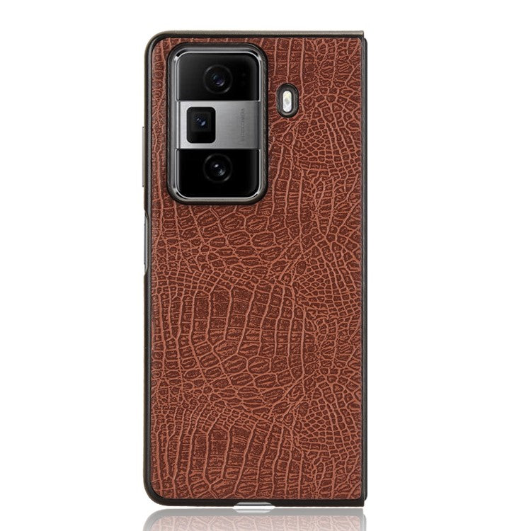 For Honor Magic Vs3 5G Case Crocodile Texture Leather Coated Hard PC Phone Cover - Brown