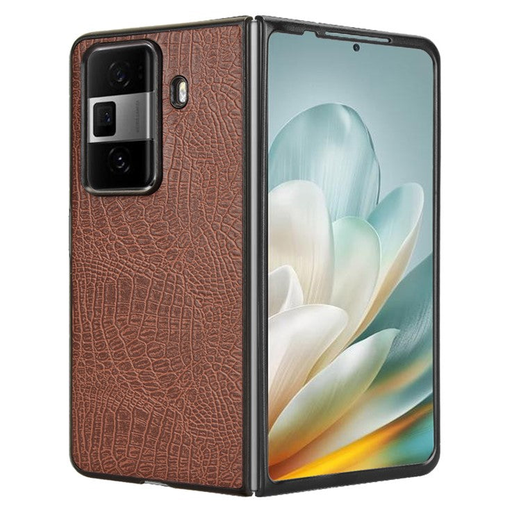 For Honor Magic Vs3 5G Case Crocodile Texture Leather Coated Hard PC Phone Cover - Brown