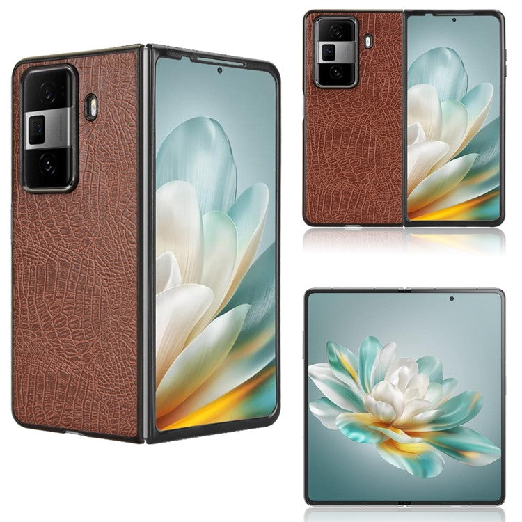 For Honor Magic Vs3 5G Case Crocodile Texture Leather Coated Hard PC Phone Cover - Brown