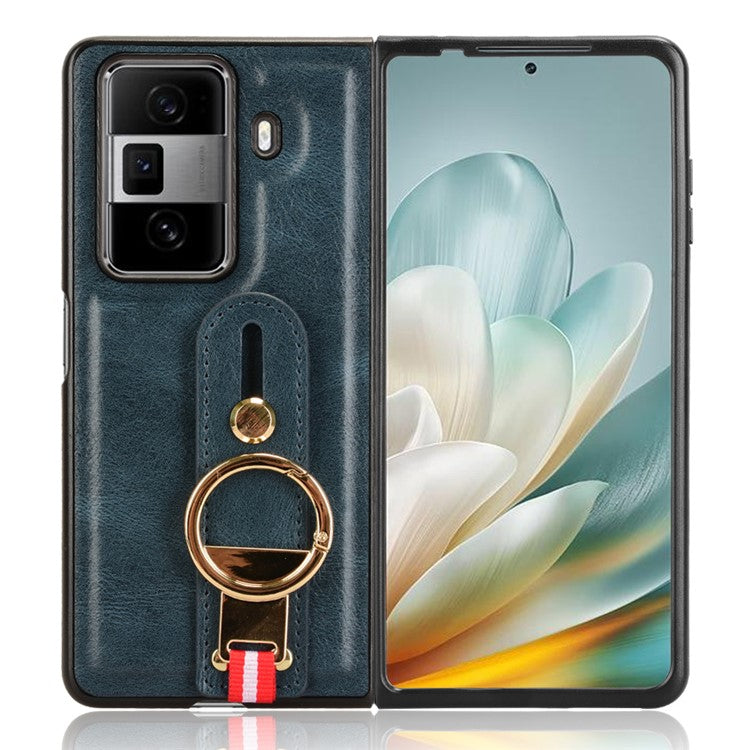 For Honor Magic Vs3 5G Case Leather+PC+TPU Wristband Cover with Bottle Opener Ring - Blue