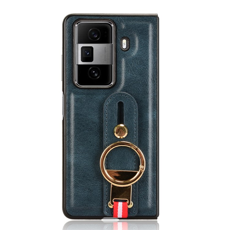 For Honor Magic Vs3 5G Case Leather+PC+TPU Wristband Cover with Bottle Opener Ring - Blue