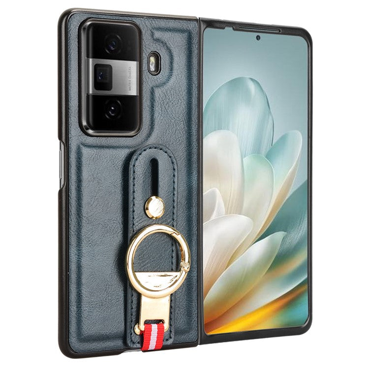 For Honor Magic Vs3 5G Case Leather+PC+TPU Wristband Cover with Bottle Opener Ring - Blue