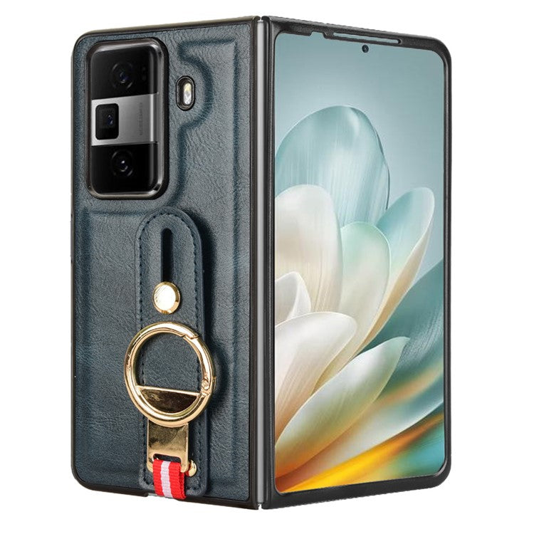 For Honor Magic Vs3 5G Case Leather+PC+TPU Wristband Cover with Bottle Opener Ring - Blue