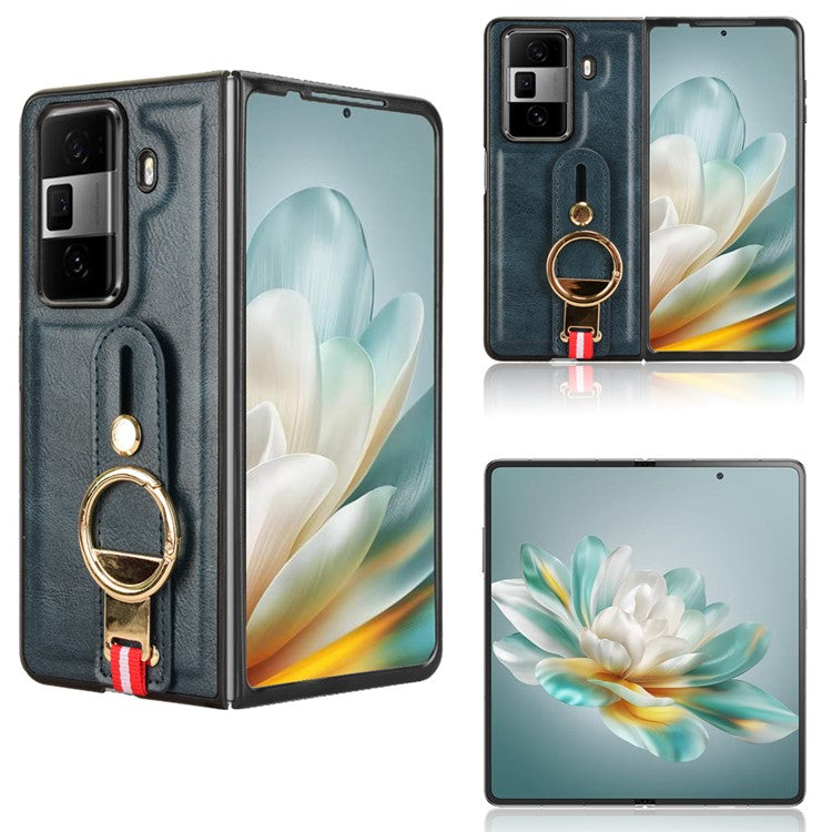 For Honor Magic Vs3 5G Case Leather+PC+TPU Wristband Cover with Bottle Opener Ring - Blue