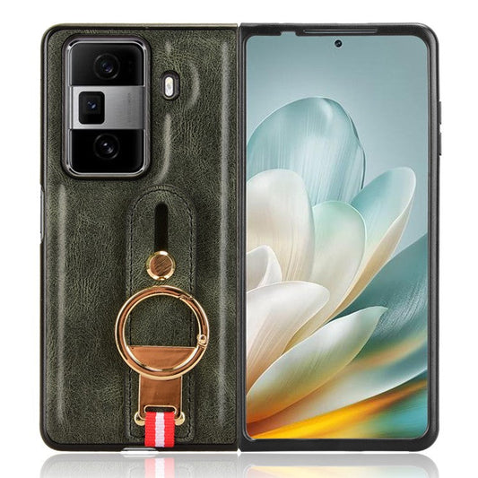 For Honor Magic Vs3 5G Case Leather+PC+TPU Wristband Cover with Bottle Opener Ring - Green