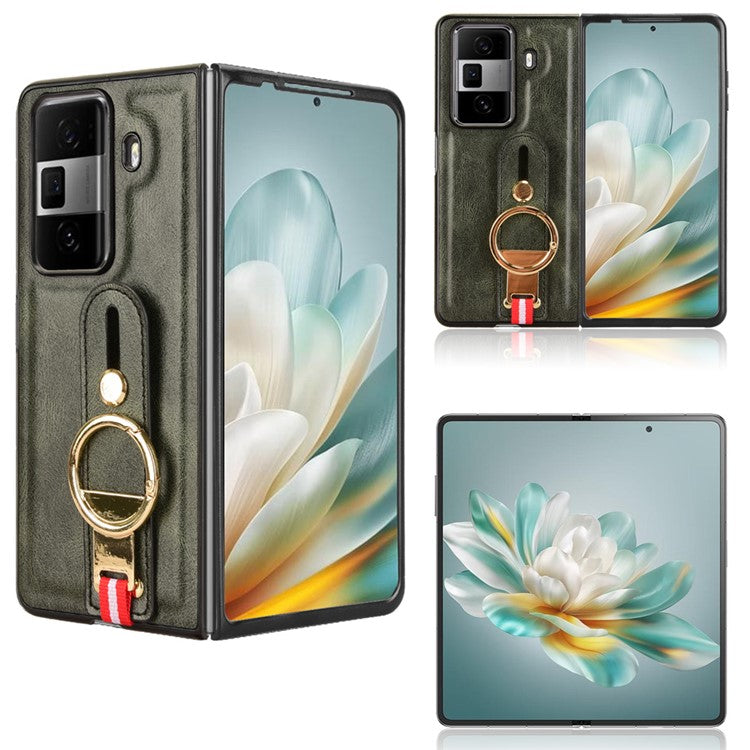 For Honor Magic Vs3 5G Case Leather+PC+TPU Wristband Cover with Bottle Opener Ring - Green