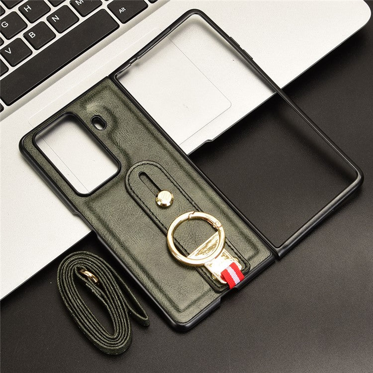 For Honor Magic Vs3 5G Case Leather+PC+TPU Wristband Cover with Bottle Opener Ring - Green