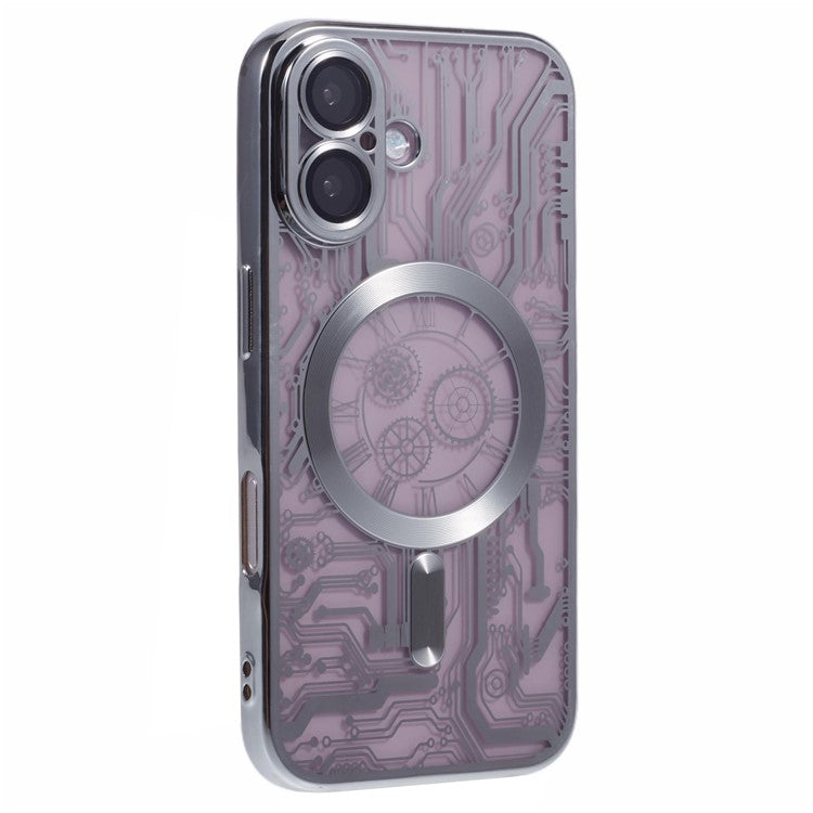 AR Series For iPhone 16 Plus Case Compatible with MagSafe Gear Design TPU Phone Cover with Lens Film - Silver