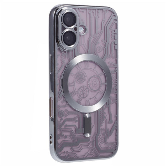 AR Series For iPhone 16 Plus Case Compatible with MagSafe Gear Design TPU Phone Cover with Lens Film - Silver