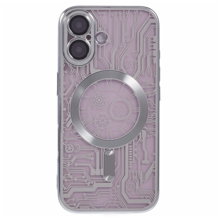 AR Series For iPhone 16 Plus Case Compatible with MagSafe Gear Design TPU Phone Cover with Lens Film - Silver