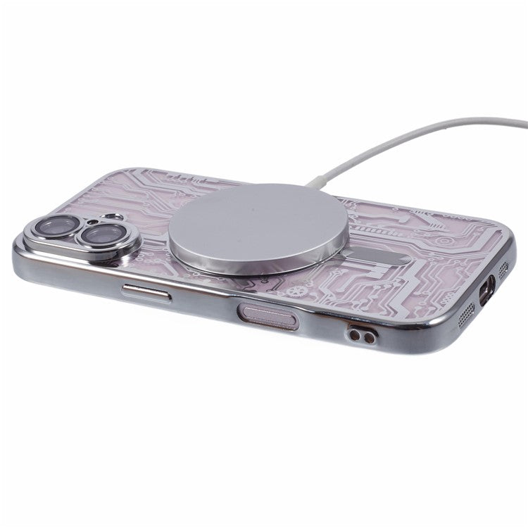 AR Series For iPhone 16 Plus Case Compatible with MagSafe Gear Design TPU Phone Cover with Lens Film - Silver
