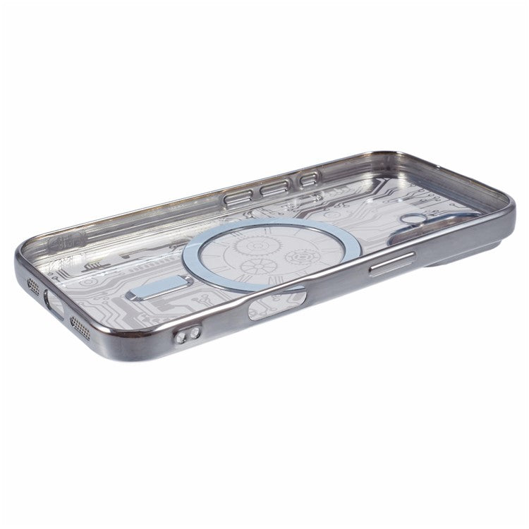 AR Series For iPhone 16 Plus Case Compatible with MagSafe Gear Design TPU Phone Cover with Lens Film - Silver