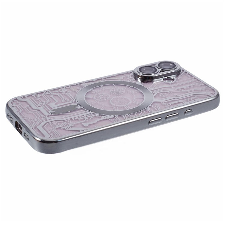 AR Series For iPhone 16 Plus Case Compatible with MagSafe Gear Design TPU Phone Cover with Lens Film - Silver