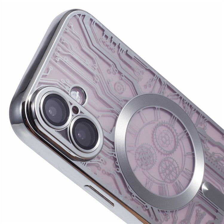 AR Series For iPhone 16 Plus Case Compatible with MagSafe Gear Design TPU Phone Cover with Lens Film - Silver