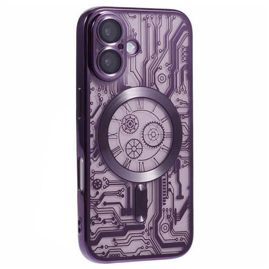 AR Series For iPhone 16 Plus Case Compatible with MagSafe Gear Design TPU Phone Cover with Lens Film - Purple