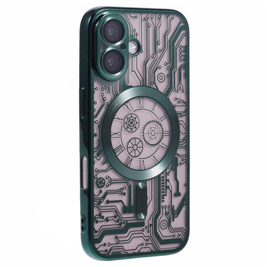 AR Series For iPhone 16 Plus Case Compatible with MagSafe Gear Design TPU Phone Cover with Lens Film - Green
