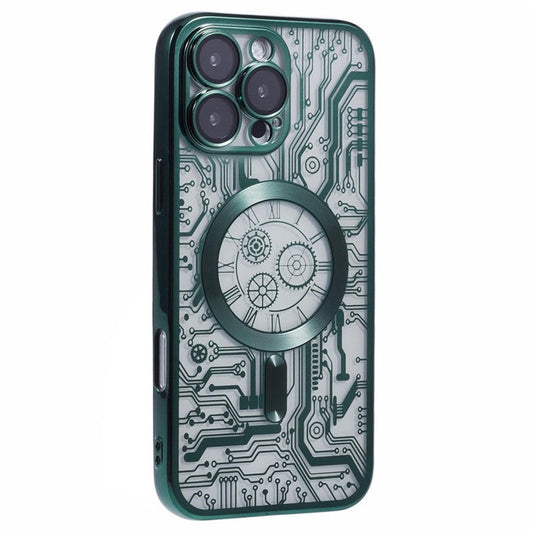 AR Series For iPhone 16 Pro Case Compatible with MagSafe Gear Design TPU Phone Cover with Lens Film - Green