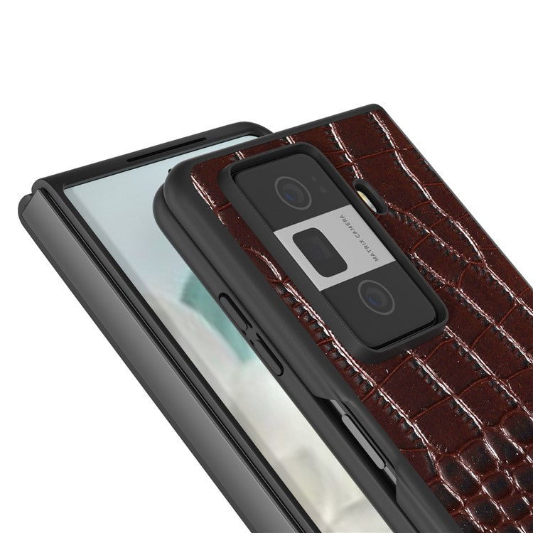 ABEEL For Honor Magic Vs3 5G Case Genuine Cow Leather Back Phone Cover Crocodile Texture - Coffee