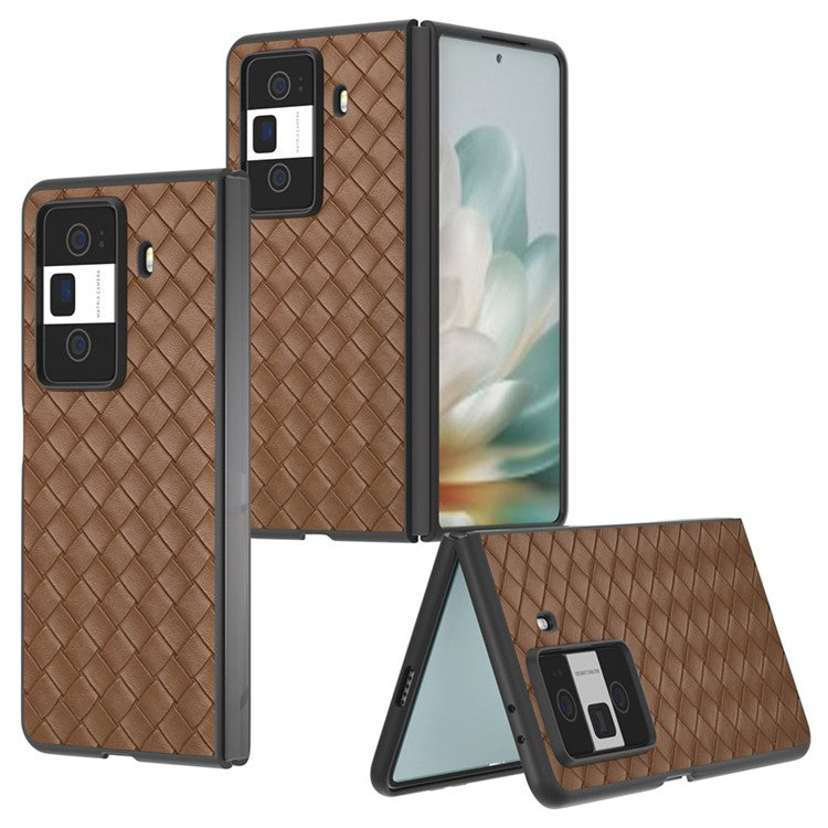 For Honor Magic Vs3 5G Case Woven Texture PU Leather Coated PC Mobile Phone Cover - Brown