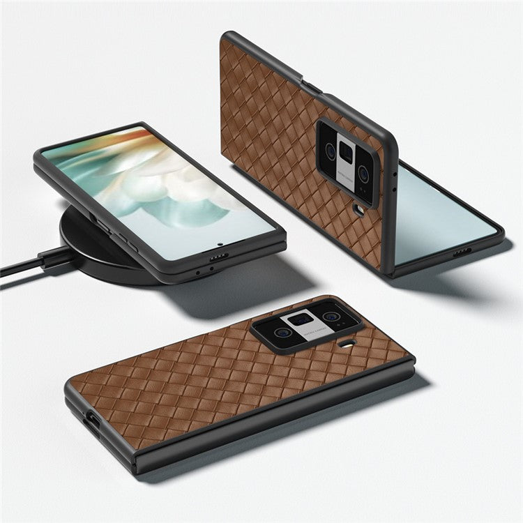 For Honor Magic Vs3 5G Case Woven Texture PU Leather Coated PC Mobile Phone Cover - Brown