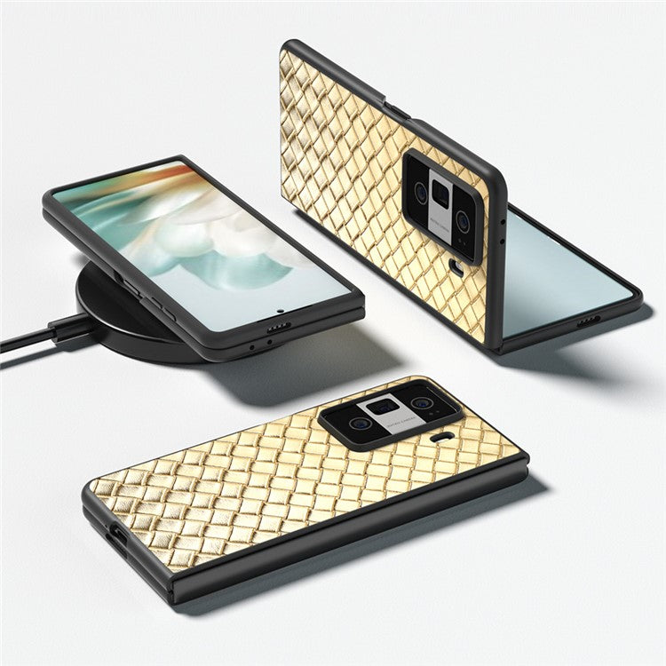 For Honor Magic Vs3 5G Case Woven Texture PU Leather Coated PC Mobile Phone Cover - Gold