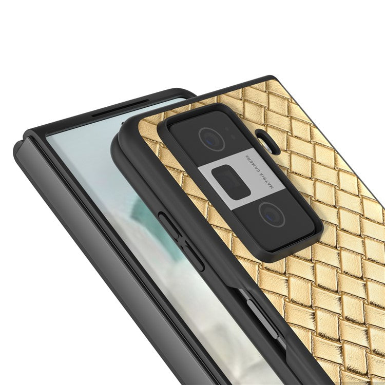 For Honor Magic Vs3 5G Case Woven Texture PU Leather Coated PC Mobile Phone Cover - Gold