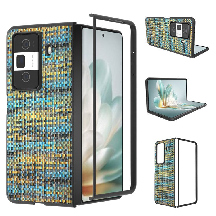 For Honor Magic Vs3 5G Case Leather+PC Phone Cover Plaid Texture - Gold