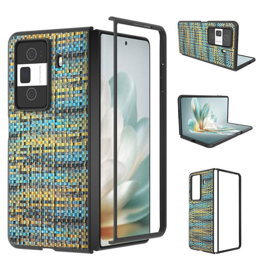 For Honor Magic Vs3 5G Case Leather+PC Phone Cover Plaid Texture - Gold