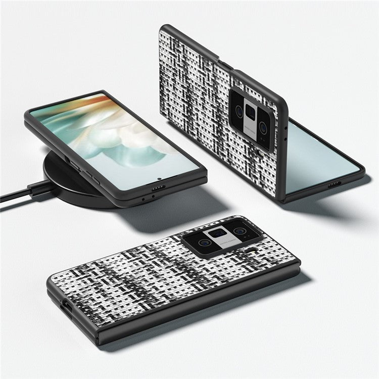 For Honor Magic Vs3 5G Case Leather+PC Phone Cover Plaid Texture - Black+White