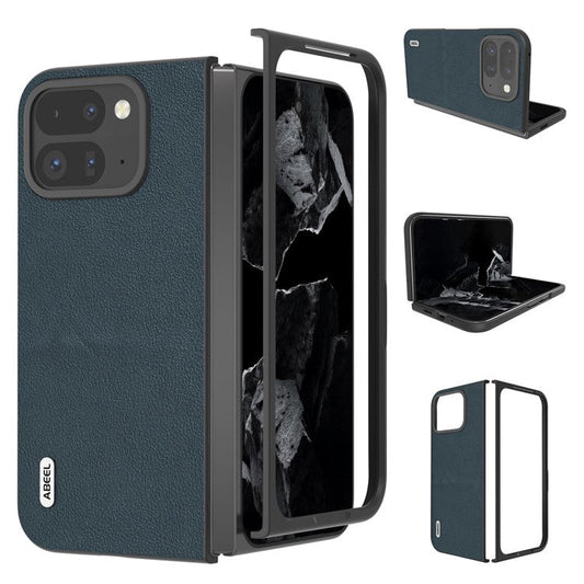 ABEEL For Google Pixel 9 Pro Fold 5G Case Genuine Cow Leather Hard PC Phone Cover - Green