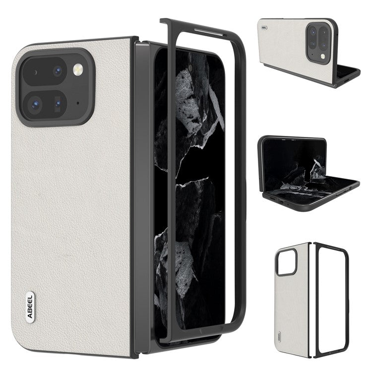 ABEEL For Google Pixel 9 Pro Fold 5G Case Genuine Cow Leather Hard PC Phone Cover - Grey