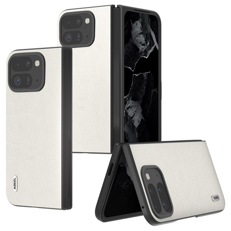 ABEEL For Google Pixel 9 Pro Fold 5G Case Genuine Cow Leather Hard PC Phone Cover - Grey