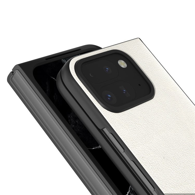 ABEEL For Google Pixel 9 Pro Fold 5G Case Genuine Cow Leather Hard PC Phone Cover - Grey