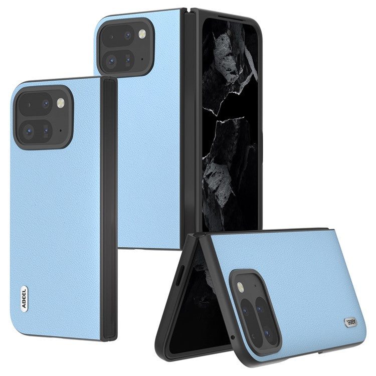 ABEEL For Google Pixel 9 Pro Fold 5G Case Genuine Cow Leather Hard PC Phone Cover - Blue