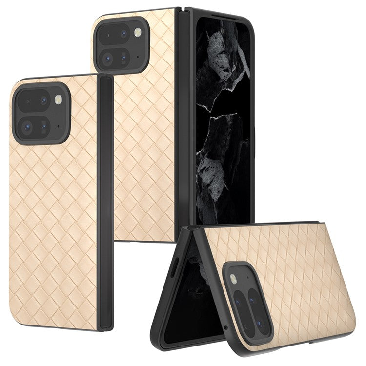For Google Pixel 9 Pro Fold 5G Case Woven Texture PU Leather Coated PC Mobile Phone Cover - Beige