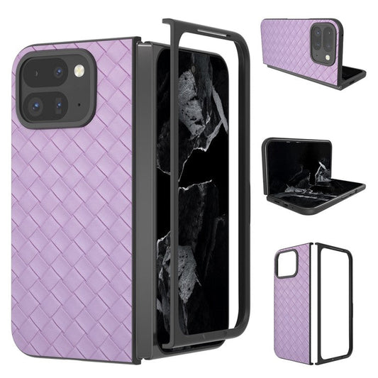 For Google Pixel 9 Pro Fold 5G Case Woven Texture PU Leather Coated PC Mobile Phone Cover - Purple