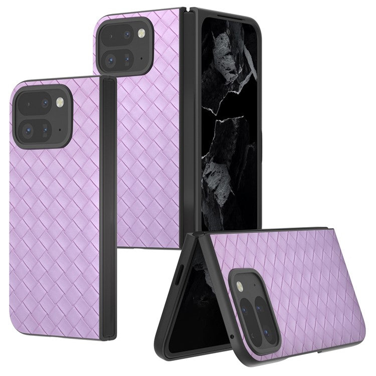 For Google Pixel 9 Pro Fold 5G Case Woven Texture PU Leather Coated PC Mobile Phone Cover - Purple