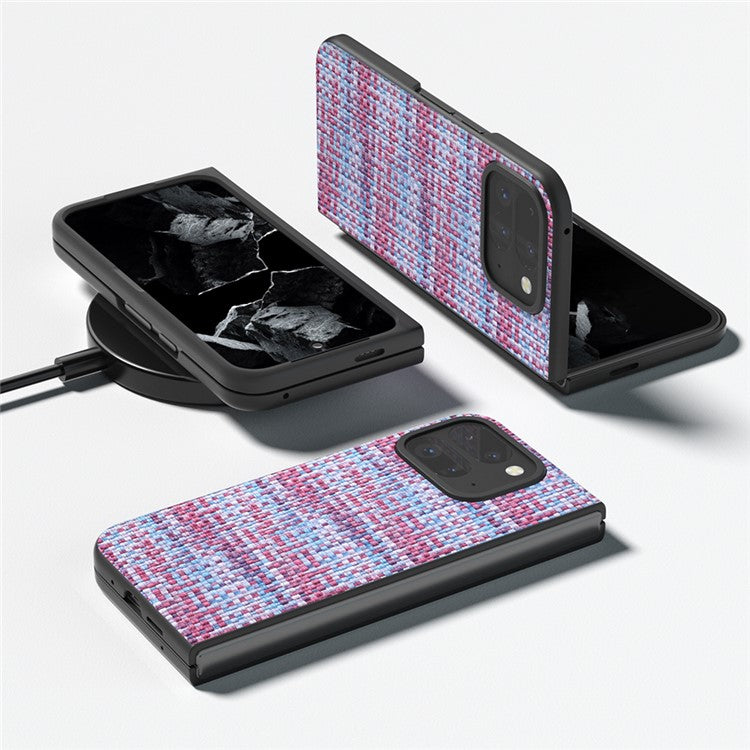 For Google Pixel 9 Pro Fold 5G Case Leather+PC Phone Cover Plaid Texture - Purple