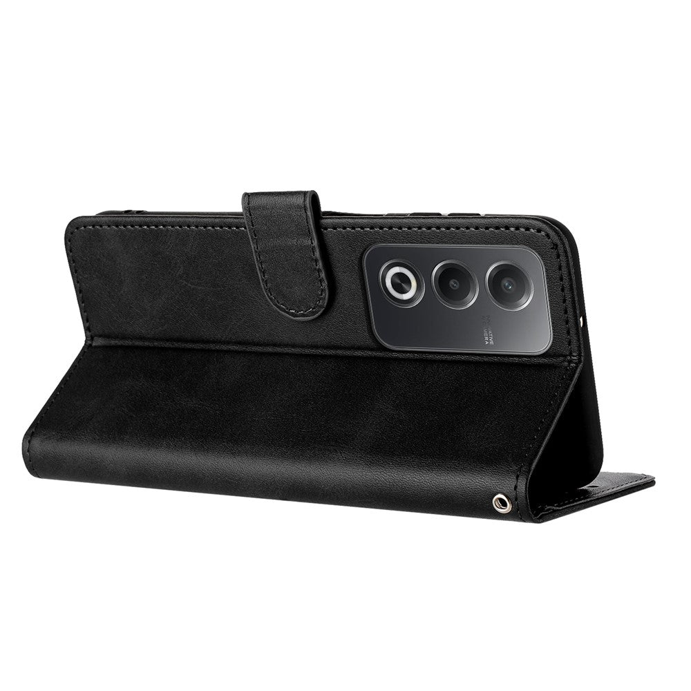 For Oppo K12x 5G (India) / A3 Pro (India) 5G / (Global) 5G Case Flip Stand PU Leather Wallet Phone Cover Calf Texture - Black