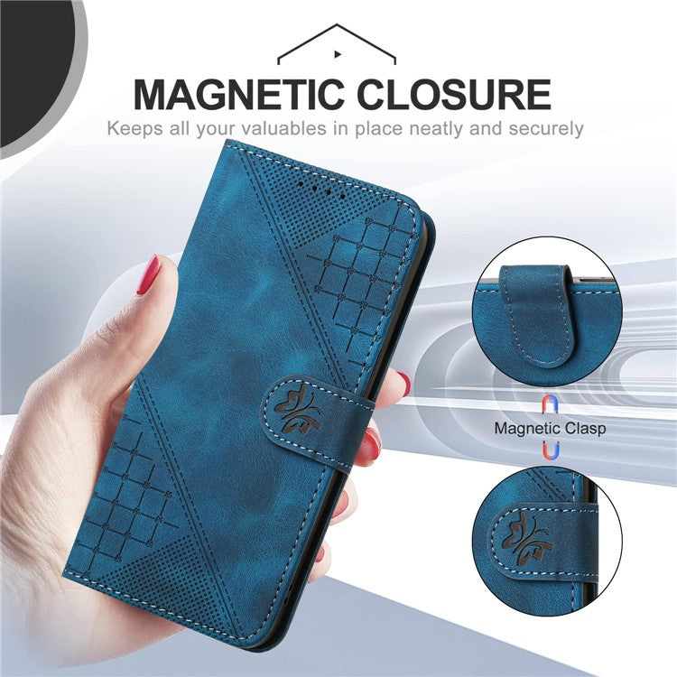 For Samsung Galaxy M15 5G / F15 5G Leather Wallet Case Butterfly Flower Imprinted Phone Cover with Strap - Sapphire