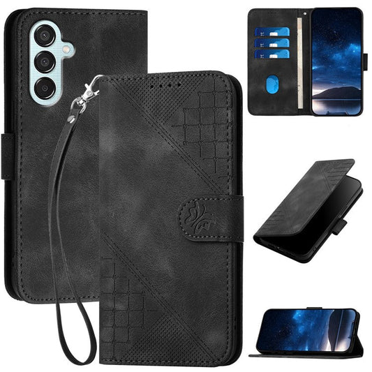 For Samsung Galaxy M15 5G / F15 5G Leather Wallet Case Butterfly Flower Imprinted Phone Cover with Strap - Black