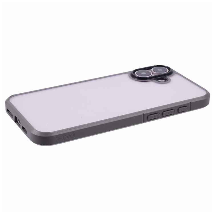 X-LEVEL For iPhone 16 Case Acrylic+Silicone Anti-Scratch Clear Back Phone Cover - Grey
