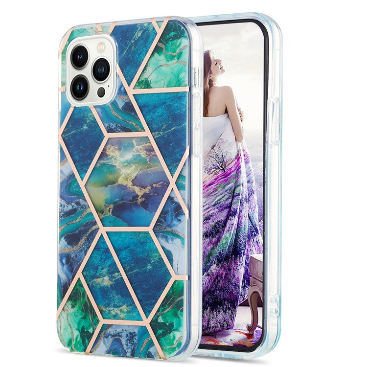 YB IMD Series-3 for iPhone 16 Pro TPU Case Marble Pattern Electroplated Phone Back Cover - Blue  /  Green
