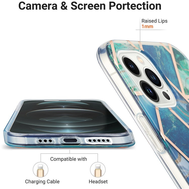 YB IMD Series-3 for iPhone 16 Pro TPU Case Marble Pattern Electroplated Phone Back Cover - Blue  /  Green